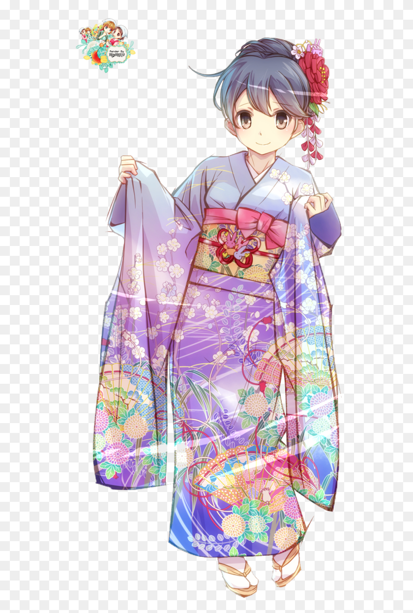 555x1186 Kimono Girl Chibi Render Cartoon, Clothing, Apparel, Robe Descargar Hd Png
