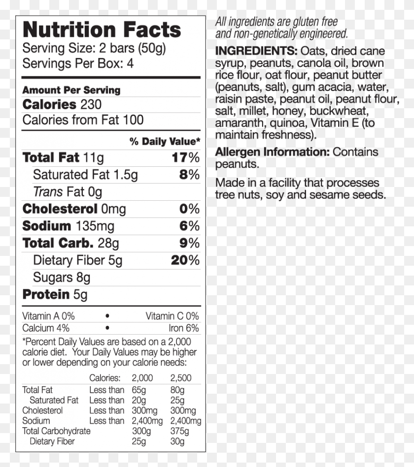 825x941 Kind Bars Dark Chocolate Chunk Granola Bars Nutrition Facts Nigella Seeds, Text, Label HD PNG Download