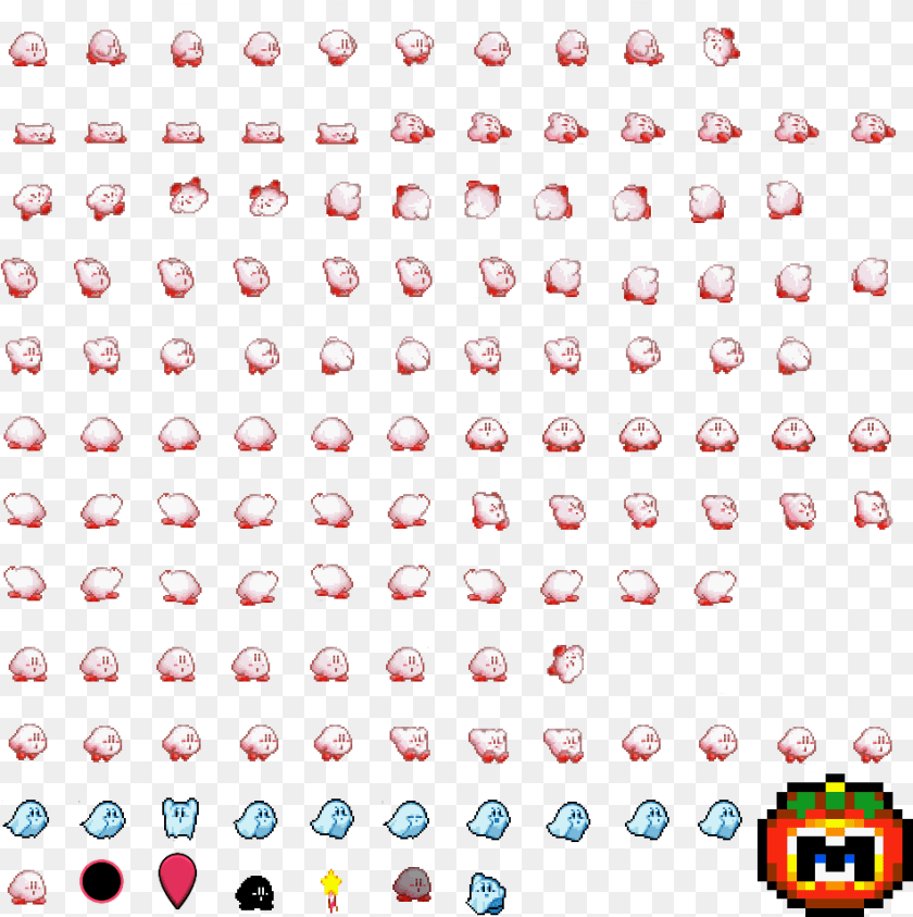 951x954 Kirby Pixel Sprite Sheet PNG