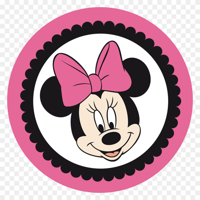 827x827 Descargar Png Kit Festa Pronta Minie Pink Minnie Mouse Face, Etiqueta, Texto, Etiqueta Hd Png