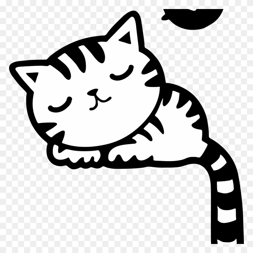 1024x1024 Kitten Clipart Black And White, Stencil, Paper HD PNG Download