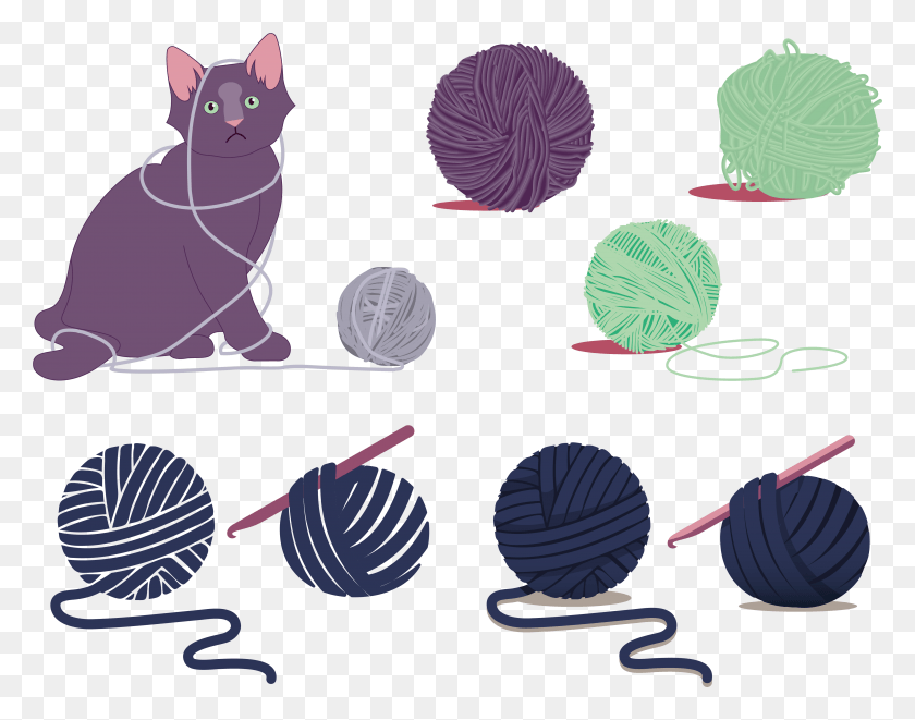 4291x3307 Kitty Cat With Yarn Clipart Cat Playing With Yarn Vector, Clothing, Apparel, Dog HD PNG Download