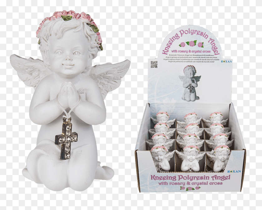 870x683 Kneeling Polyresin Angel With Pink Coloured Rosary Polyresin Angel With Rose, Person, Human, Figurine HD PNG Download