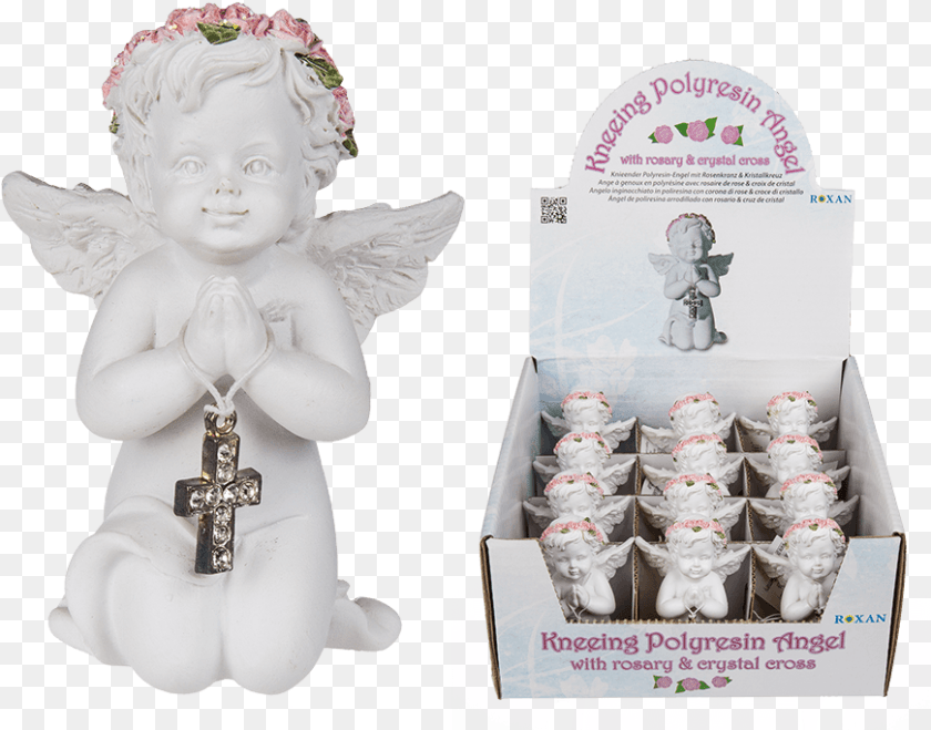 870x683 Kneeling Polyresin Angel With Pink Coloured Rosary Polyresin Angel With Rose, Food, Cream, Dessert, Icing PNG