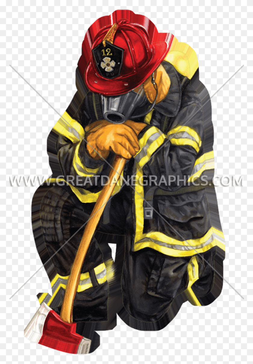 826x1217 Kneeling Production Ready Artwork Firefighter Kneeling Decals, Person, Human, Fireman HD PNG Download