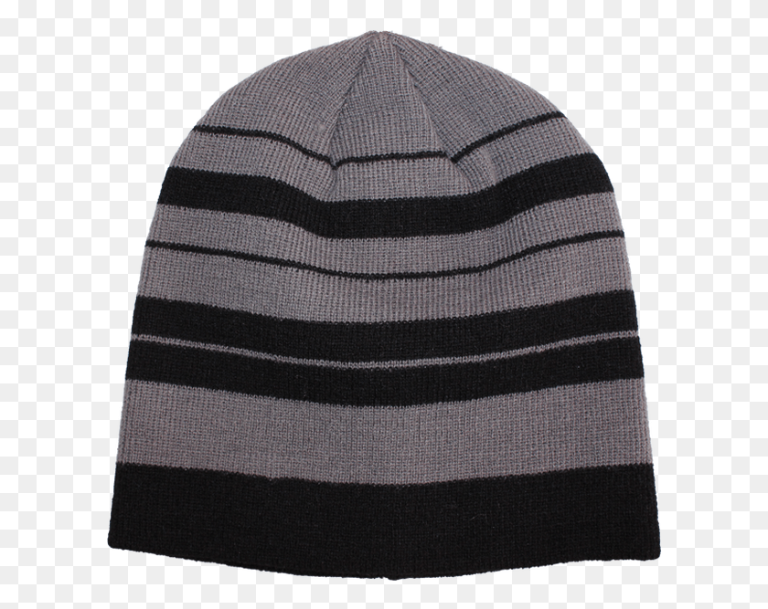 608x607 Knit Beanie In Black Wgrey Stripes Knit Cap, Clothing, Apparel, Rug HD PNG Download