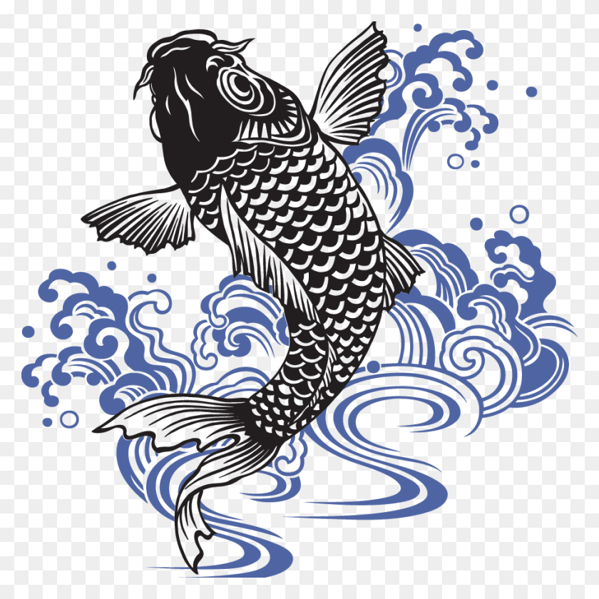 900x900 Карп Кои Япония Японская Татуировка Вектор, Рыба, Животное, Птица Hd Png Скачать