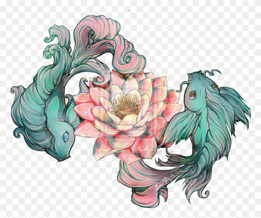 839x692 Koi Fish And Lotus Flower Koi Fish Tattoo, Pattern, Ornament, Fractal HD PNG Download