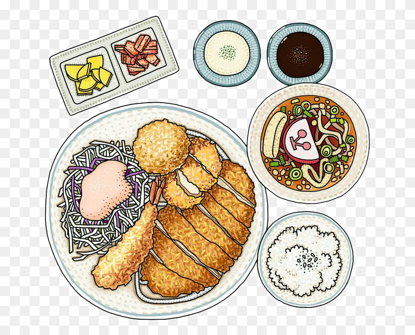 659x619 Korean Cuisine Food Drawing Watercolor Painting Illustration Korean Foods Illustration, Bread, Meal, Dish HD PNG Download