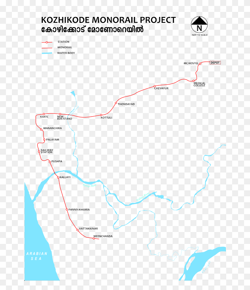 680x915 Kozhikode Light Metro Map, Plot, Diagram, Atlas HD PNG Download