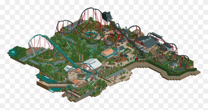 4448x2212 Kumba Rollercoaster Tycoon 2 Rollercoaster Tycoon Kumba Roller Coaster Layout, Water, Amusement Park, Theme Park HD PNG Download