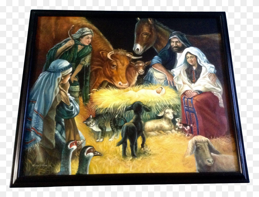 1876x1391 Kumjha Painting Jesus Birth Nativity Scene Original Painting HD PNG Download