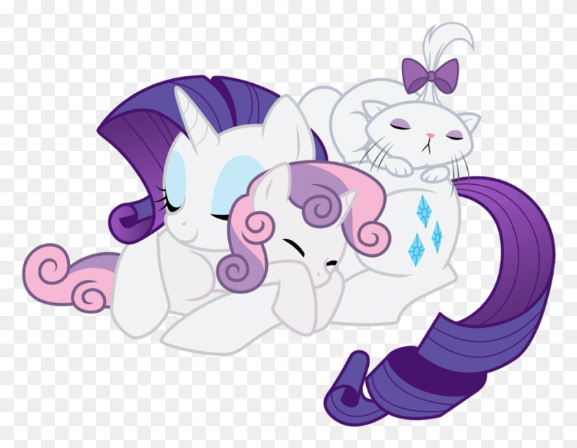 943x716 Kumkrum Cute Diasweetes Female Filly Mare Opalescence Rarity And Sweetie Belle Sleeping, Graphics, Doodle HD PNG Download
