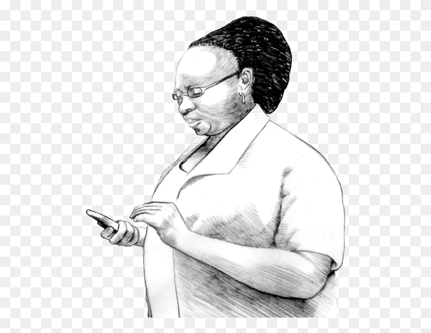507x589 L Facing Black Nurse With Iphone2 Sketch, Person, Human HD PNG Download