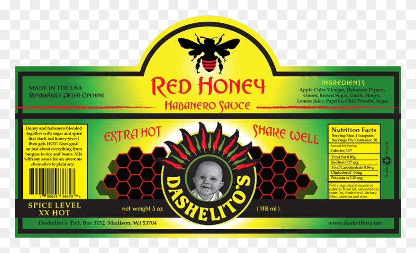 823x476 Label For Red Honey Hot Sauce By Dashelito39s Pepper Sauce Label, Poster, Advertisement, Paper HD PNG Download