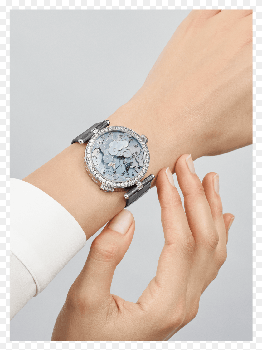 1469x2001 Lady Arpels Ronde Des Papillons Watchshiny Alligator, Person, Human, Wristwatch HD PNG Download
