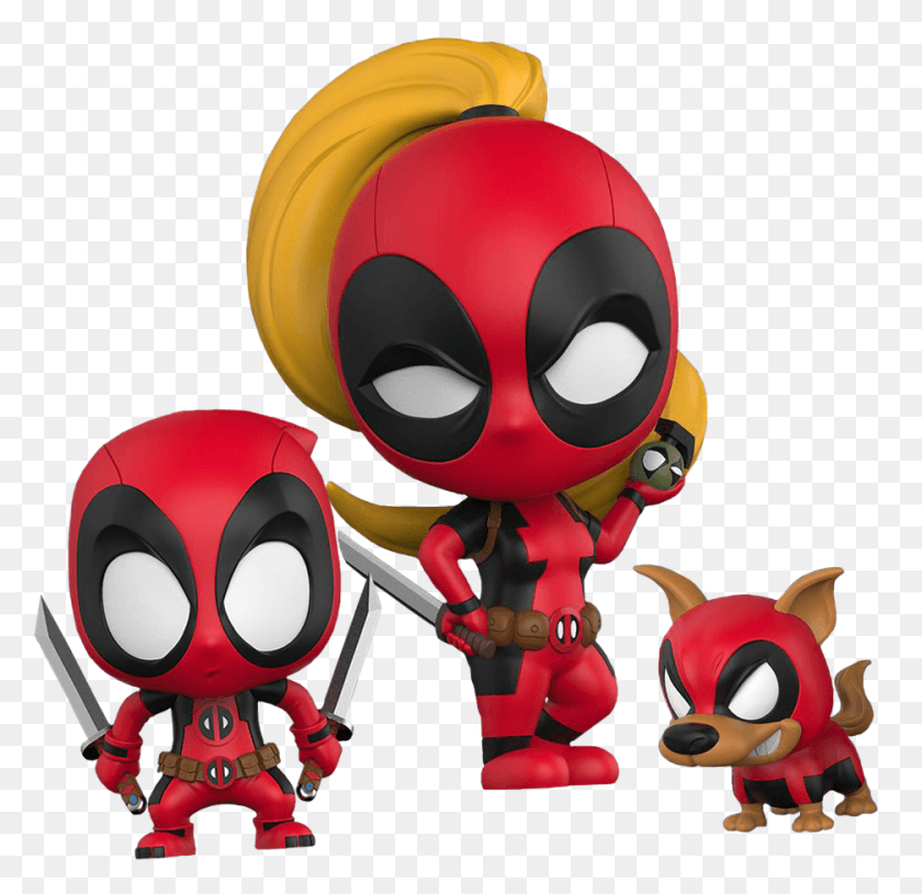 936x907 Lady Deadpool Kidpool Amp Dogpool Cosbaby Hot Toys Bobble Cosbaby Deadpool, Toy, Pac Man HD PNG Download