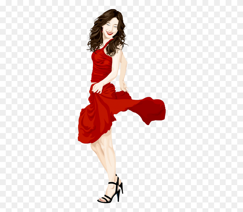 306x673 Lady In Red Dress, Dance Pose, Leisure Activities, Performer HD PNG Download