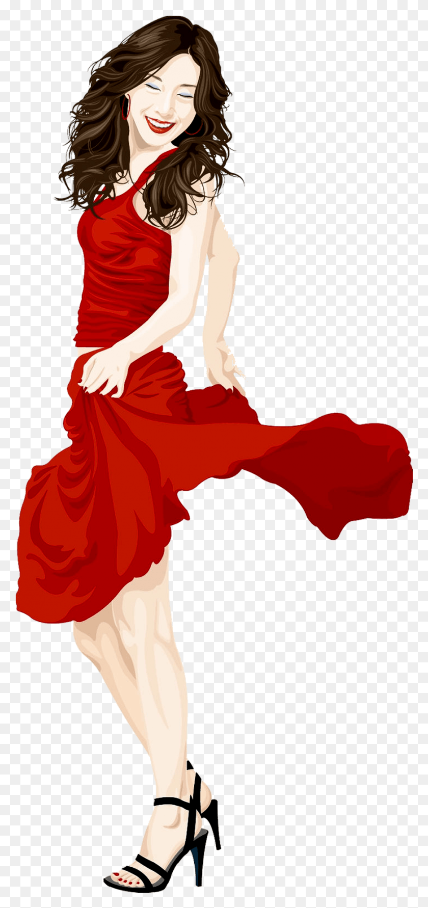 871x1923 La Dama En Vestido Rojo, Pose De Baile, Actividades De Ocio, Artista Hd Png