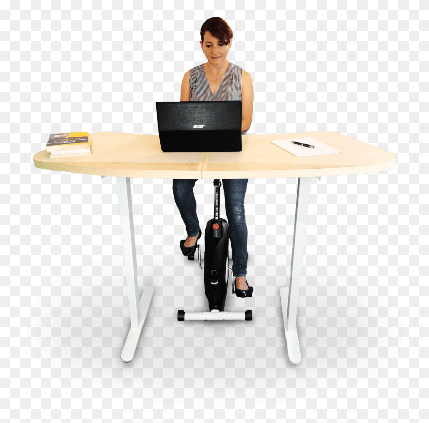 1684x1659 Lady Using Ergonomyx Smart Sit And Stand Desk Conference Room Table, Tabletop, Furniture, Person HD PNG Download
