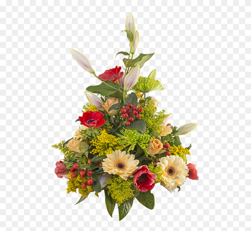 508x713 Descargar Png Cartel Laminado Celebración Flores Decoración Ramo Rojo Y Amarillo Flores Funerarias, Planta, Flor, Flor Hd Png