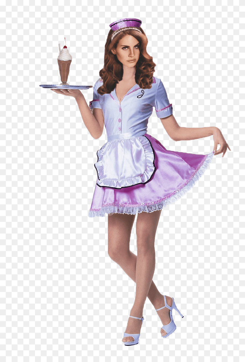 765x1180 Lana Del Rey Dressed As An Adorable 5039s Car Hop Waitress Sexy Diner Waitress Costume, Person, Human, Female HD PNG Download
