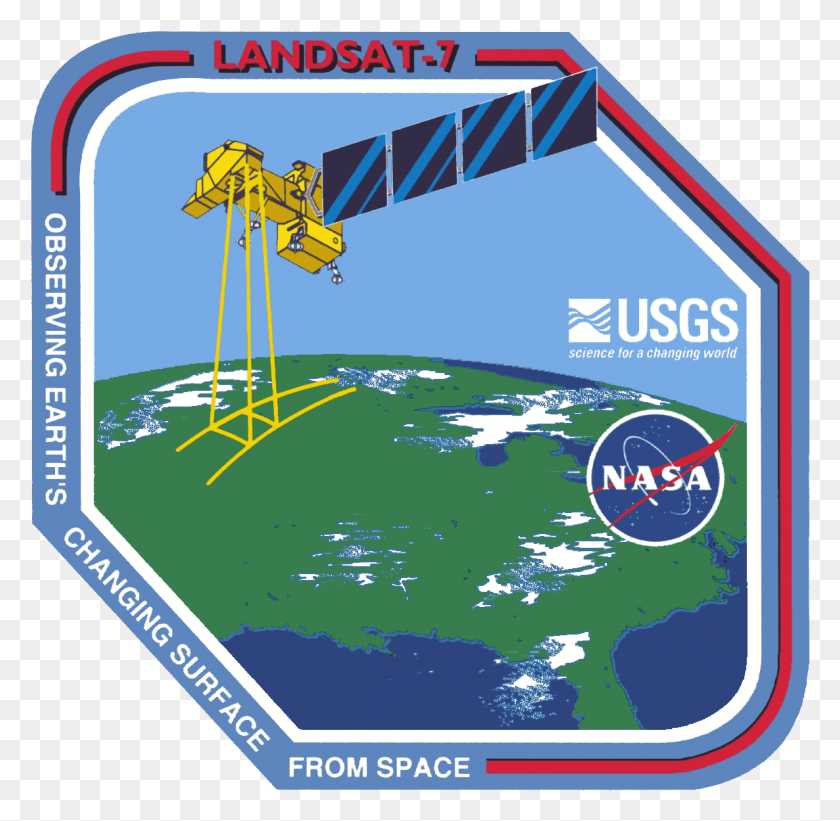 1186x1158 Descargar Png Landsat 7 Mission Patch, Landsat Mission Patch, Etiqueta, Texto, Tarjetas De Identificación Hd Png