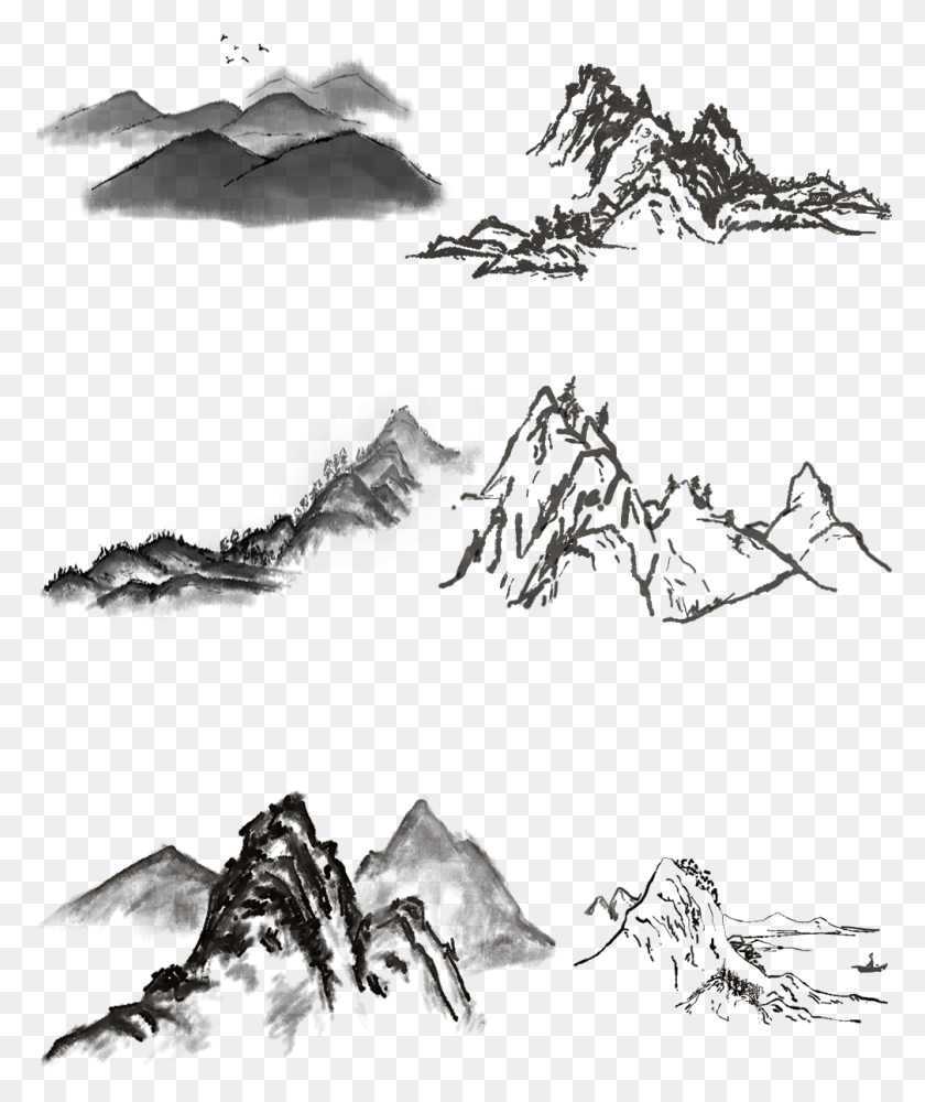 1008x1216 Landscape Chinese Painting Freehand Brush Black White, Nature, Outdoors, Night HD PNG Download