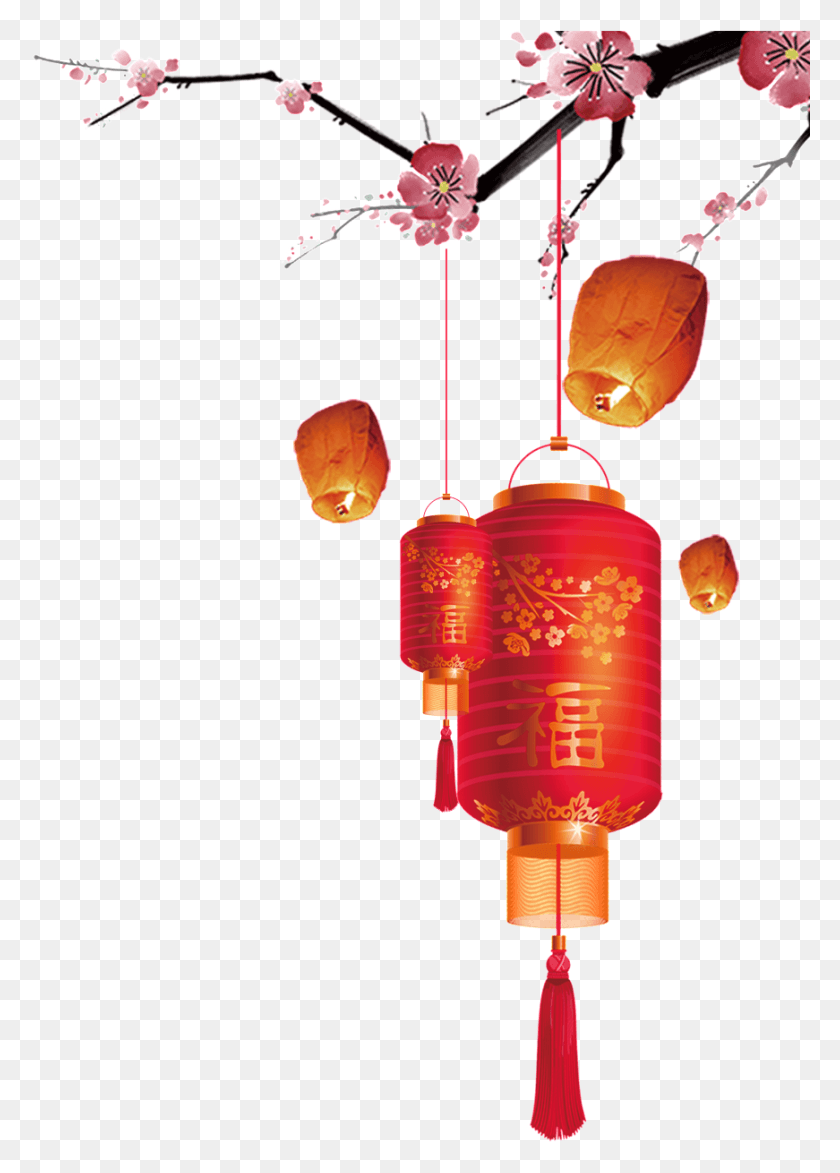 871x1243 Lantern Transparent Picture Hanging On Plum Tree, Lamp, Light HD PNG Download