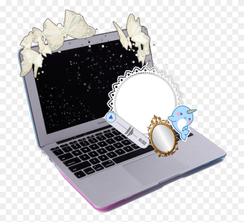723x704 Ноутбук Kawaii Narwhal Whale Lace Computer Butterfly Aesthetic Vaporwave Computer Transparent, Pc, Electronics, Computer Keyboard Hd Png Download