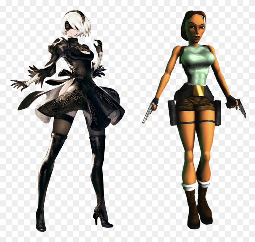 921x871 Lara Croft And 2b 2b Nier Automata, Person, Human, Clothing HD PNG Download