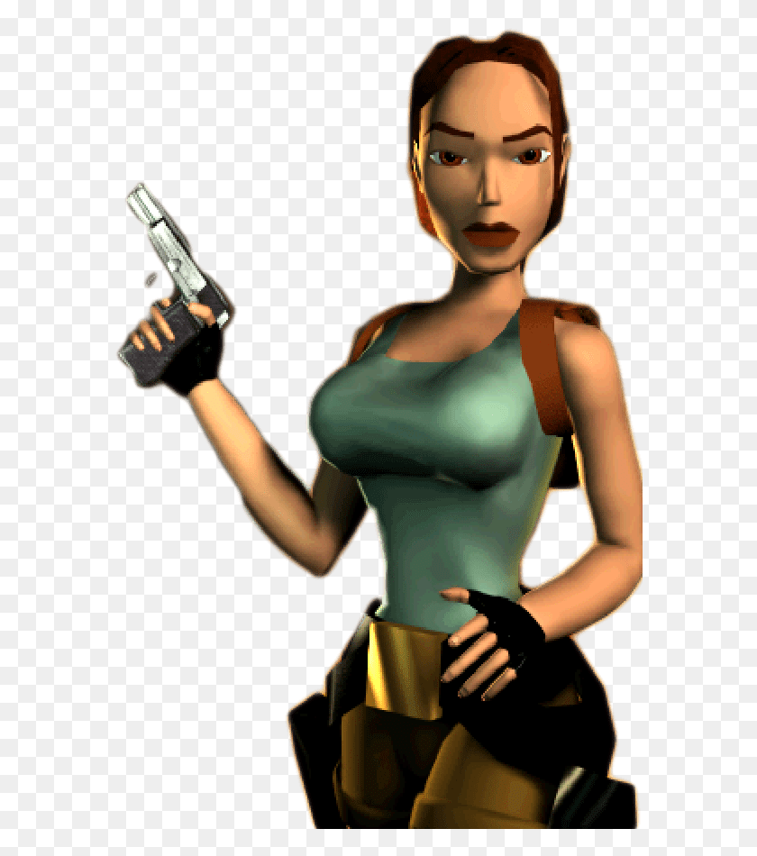 586x890 Descargar Png Lara Croft Sosteniendo Pistola Tomb Raider 3 Lara, Arma, Arma, Persona Hd Png