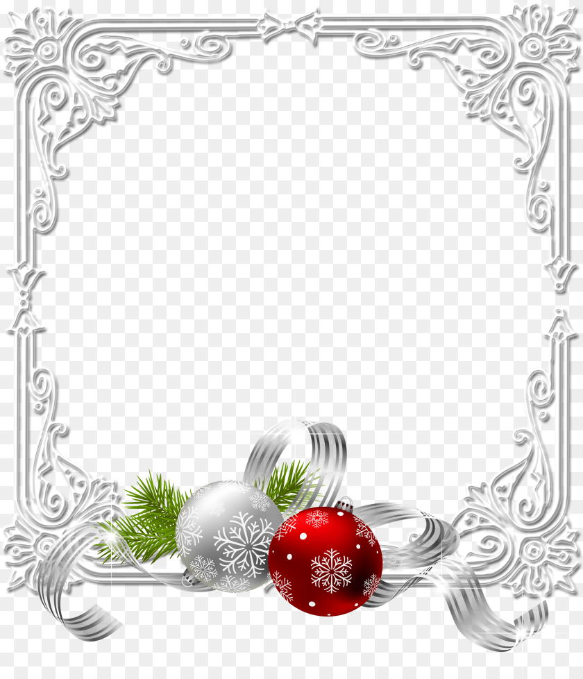 Large Christmas White Photo Frame With Clipart PNG