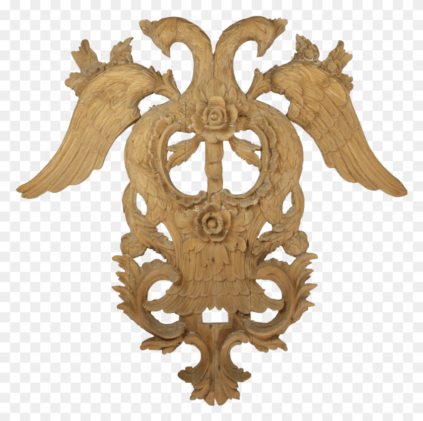 980x975 Large Hand Carved Wooden Wall Hanging Of Hoho Birds, Symbol, Cross, Logo Descargar Hd Png