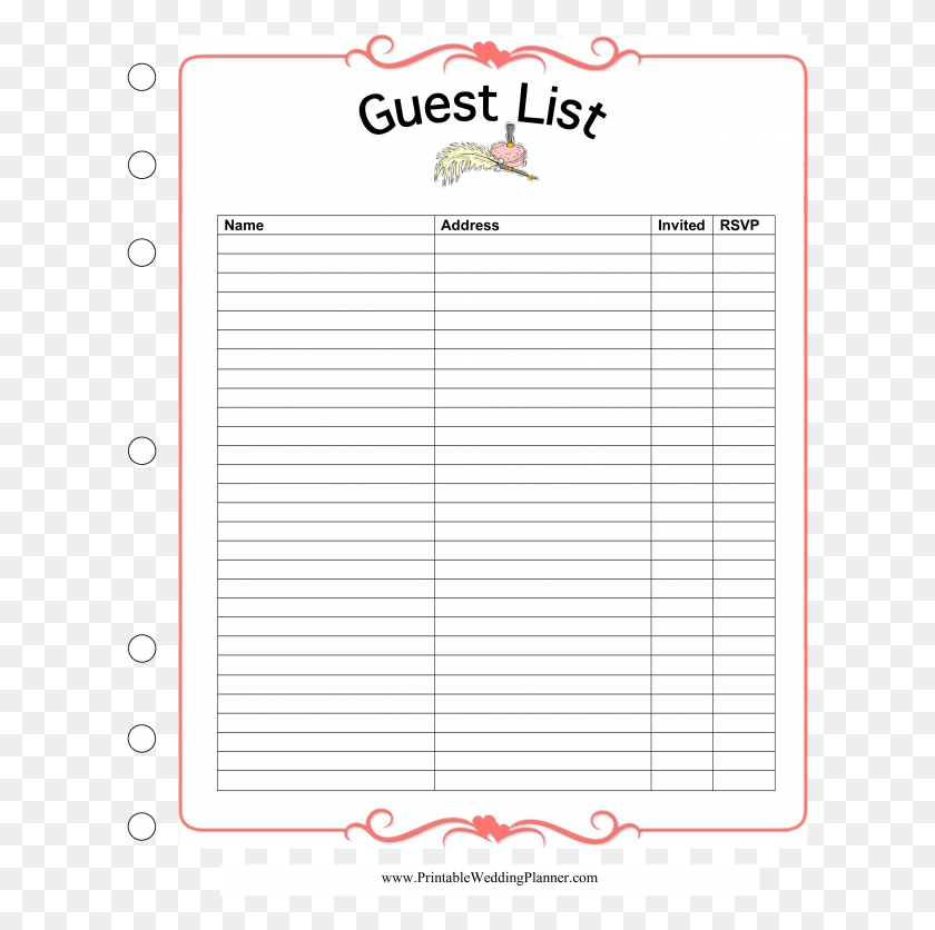 613x776 Large Size Of Free Wedding Guest List Spreadsheet Templates Wedding Guest List, Text, Paper HD PNG Download