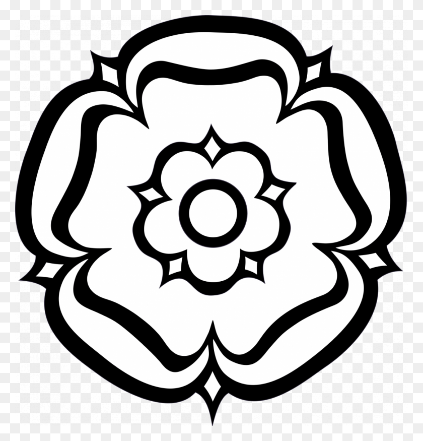 1084x1133 Large Size Of How To Draw A Simple Rose Step By For Yorkshire Rose Black And White, Stencil, Pattern HD PNG Download