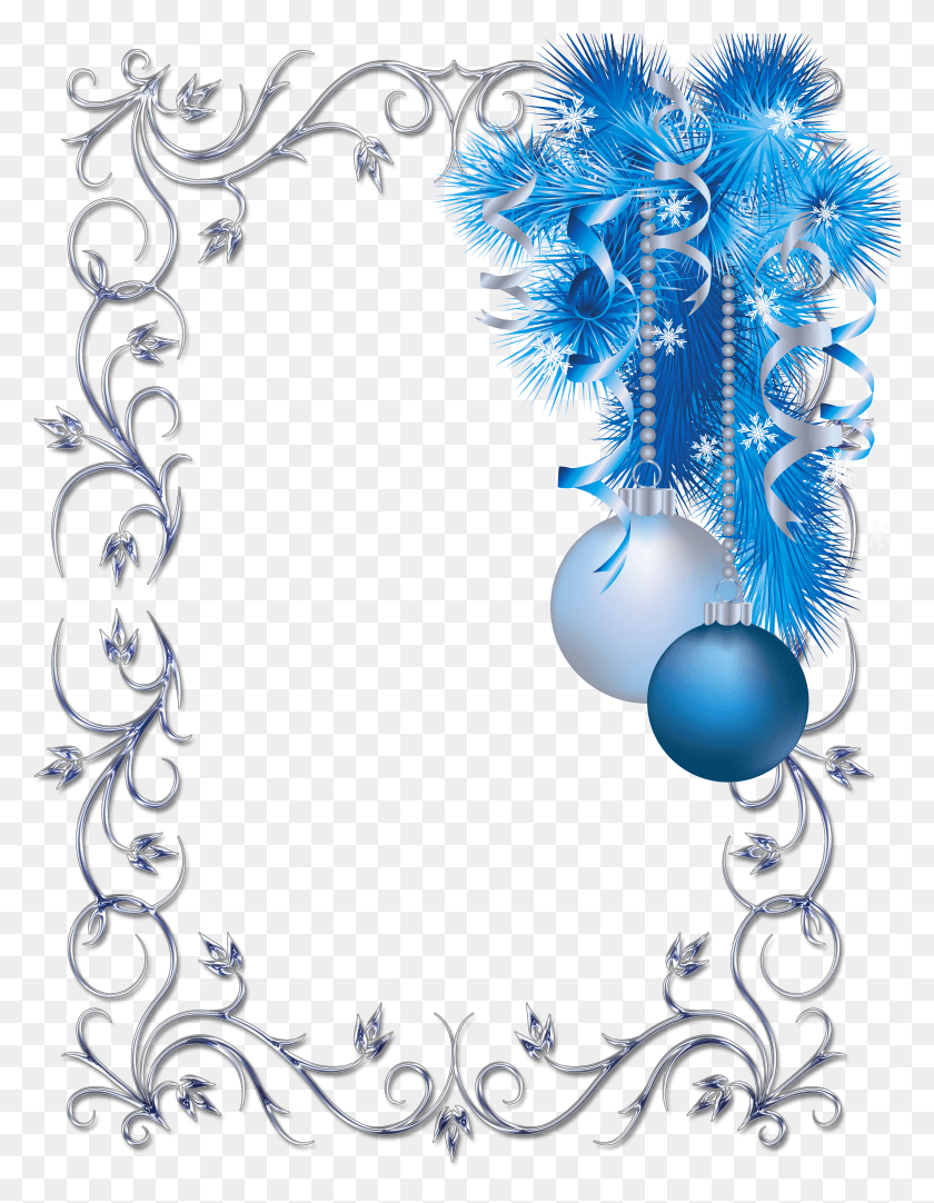 3390x4446 Descargar Png, Marco De Fotos Azul Y Blanco De Navidad Transparente Png