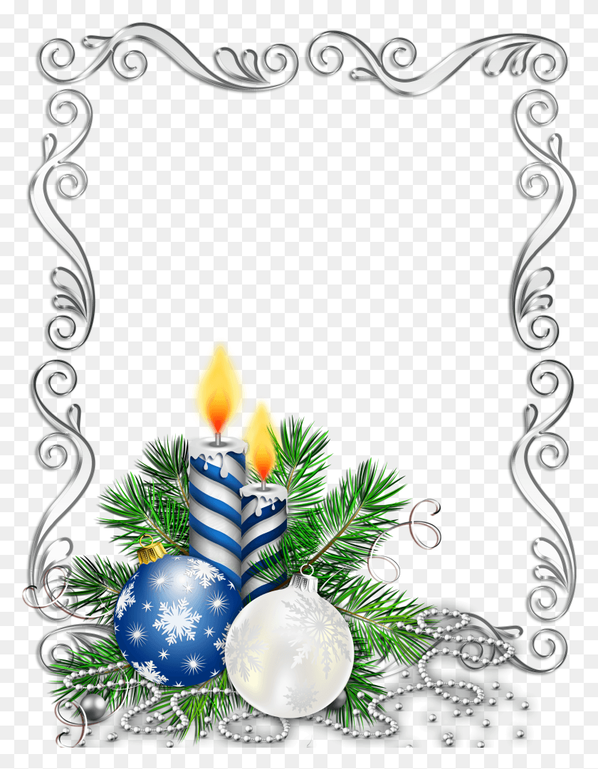 3683x4824 Large Transparent Silver Christmas Photo Frame With Blue Christmas Border Design HD PNG Download