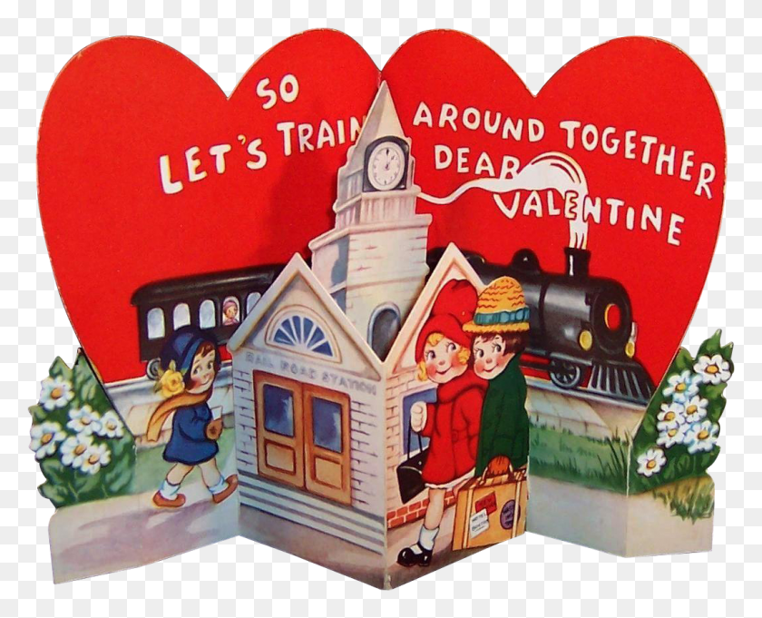 1062x846 Large Vintage 193039s Pop Up Train Station Valentine Heart, Person, Human, Food HD PNG Download