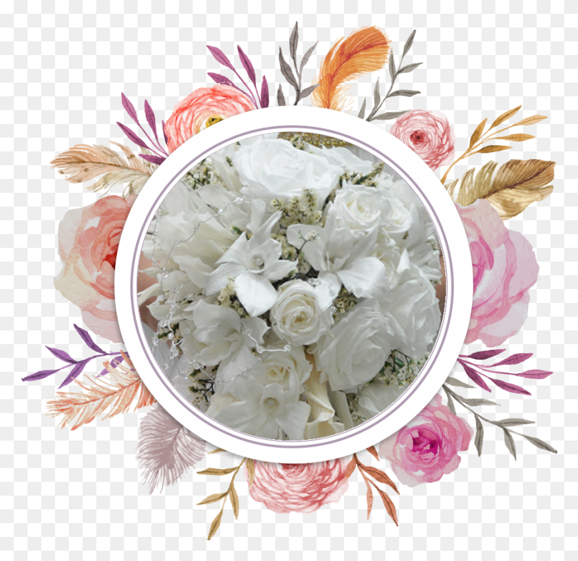 892x864 Цветочная Акварельная Рамка Las Ms Bonitas Rosas Orquideas Hortencias Adems, Растение, Цветение, Букет Цветов Png Скачать