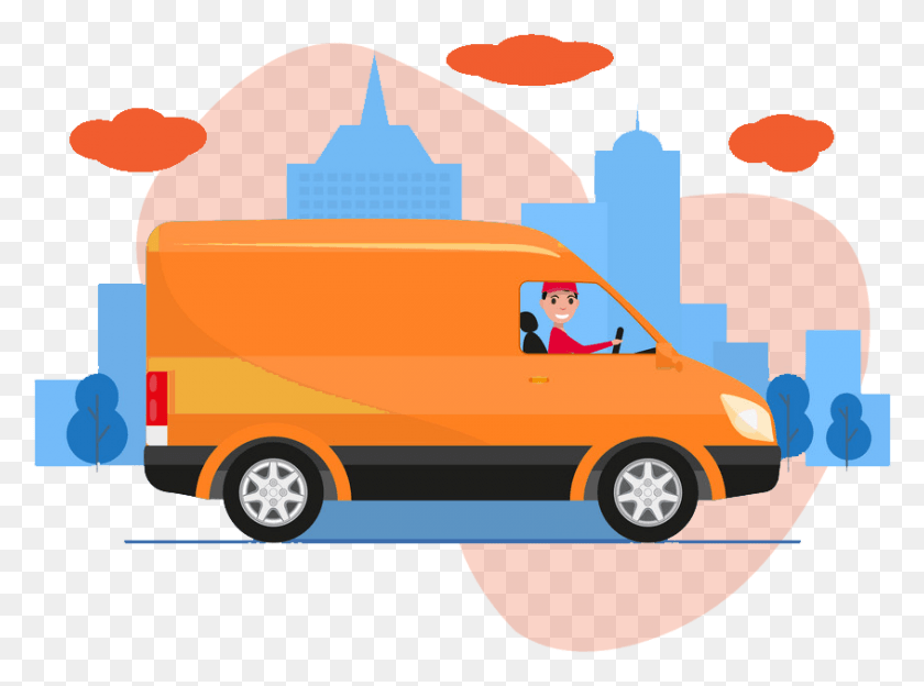 845x611 Last Mile Delivery Delivery Van Car Cartoon, Vehicle, Transportation, Person HD PNG Download