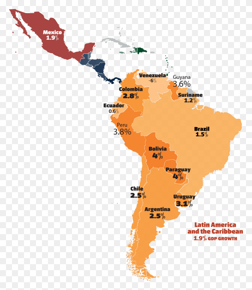 954x1109 Descargar Png / Mapa De América Latina Png