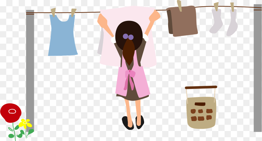 Laundry Drying On A Clothesline Person, Cleaning Clipart PNG