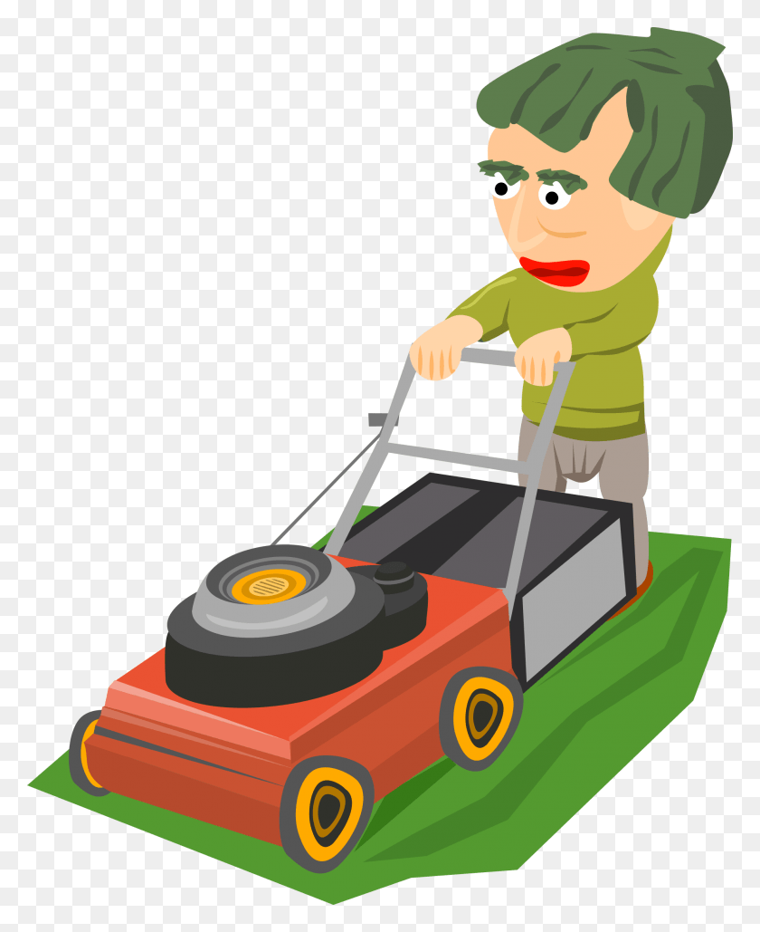 1930x2400 Lawn Mower Clipart Nice Lawn Mowing Cartoon Pdf, Tool, Person, Human HD PNG Download