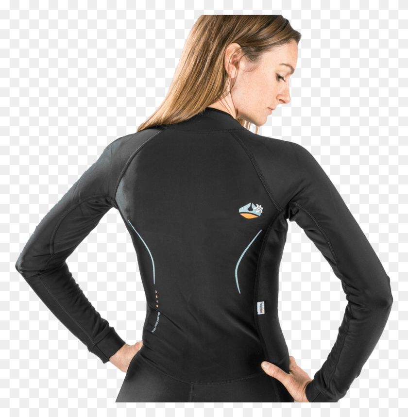 977x1001 Lc Pt Fullsuit Frontzip Ladies Backdetail Grey Web Wetsuit, Sleeve, Clothing, Apparel HD PNG Download