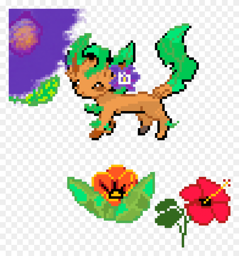 1093x1177 Leafeon With Purple Flower Cartoon, Text, Graphics HD PNG Download