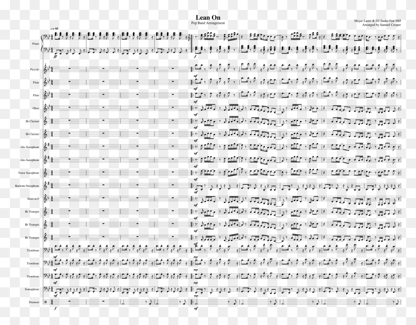 1931x1477 Lean On Pep Band Arrangement Sheet Music Composed By Lean On By Major Lazer Partitura Para Clarinete, Gray, World Of Warcraft HD PNG Download