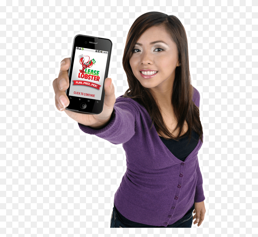 514x710 Descargar Png Leaselobster Planpricepick Mujer Sosteniendo Teléfono Celular, Teléfono Móvil, Electrónica Hd Png