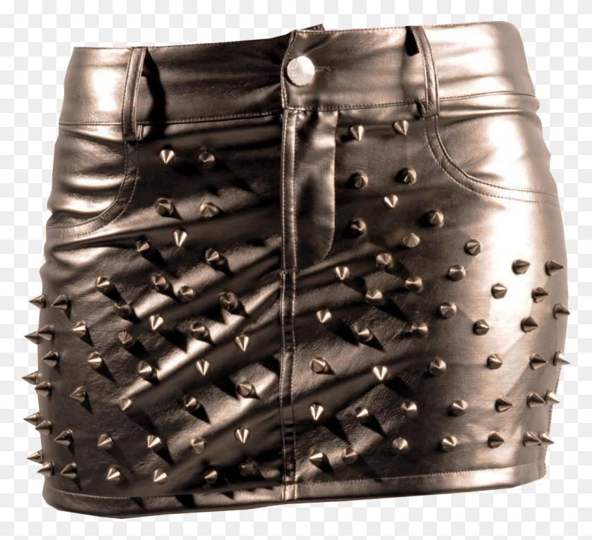 1111x1006 Leather Mini Skirt Spike Studs Transparent Background Miniskirt, Clothing, Apparel, Purse HD PNG Download