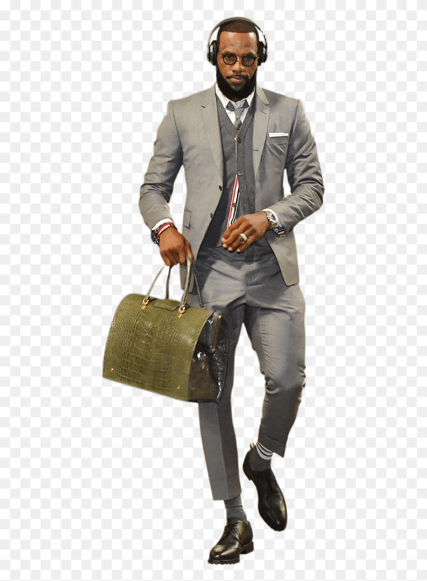 443x1082 Lebron James In Grey Wool Suit, Clothing, Apparel, Person HD PNG Download